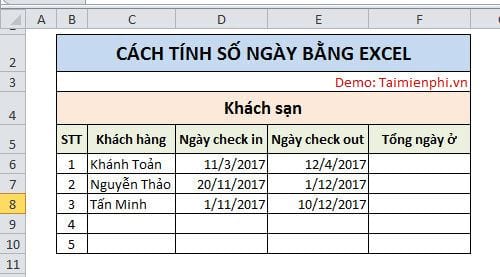 cach tinh so ngay bang excel 2