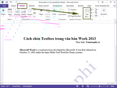 chen text box trong van ban word