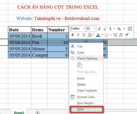 Giúp tôi ẩn, hiện cột và dòng trên Excel 2013 với?