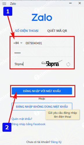 dang nhap zalo login zalo tren may tinh