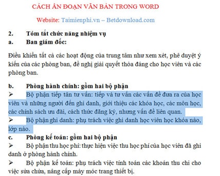 Cách ẩn, hiện đoạn văn bản trong Word