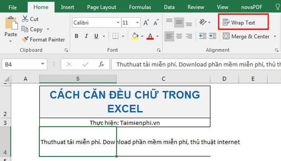 cach can deu chu trong excel 2