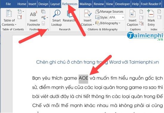 Cách chèn ghi chú ở chân trang trong Word