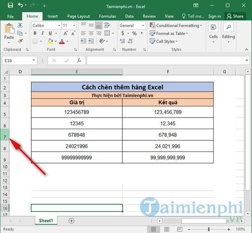 Cách chèn thêm hàng trong Excel