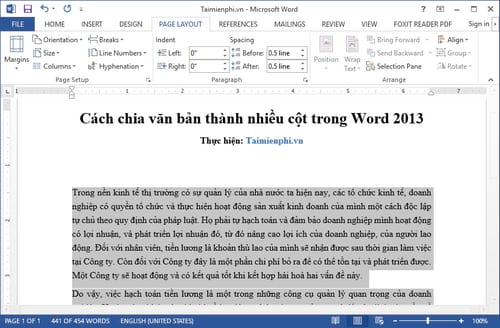 Cách chia văn bản thành nhiều cột trong Word 2013