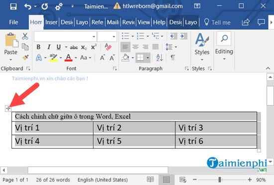 cach chinh chu giua o trong word excel 2