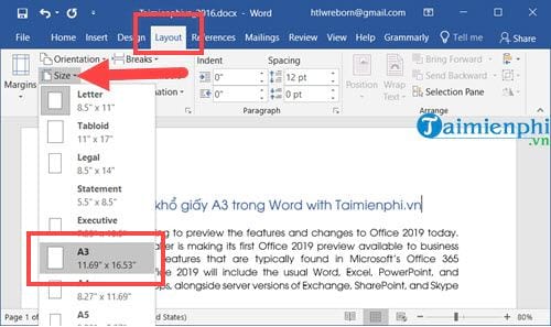Cách chọn khổ giấy A3 trong Word