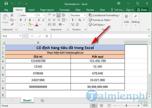 Cách cố định hàng tiêu đề trong Excel, khi cuộn chuột xuống 1