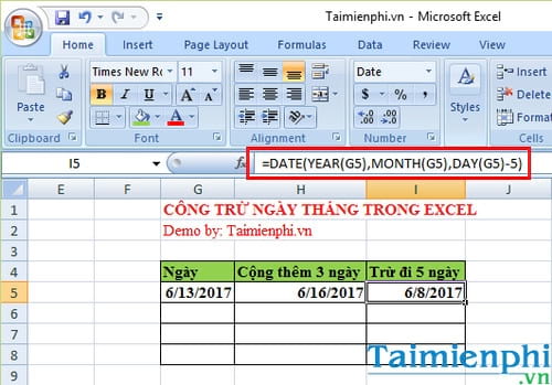 cach cong tru ngay thang trong excel 2
