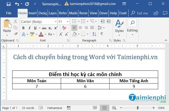 cach di chuyen bang trong word 2