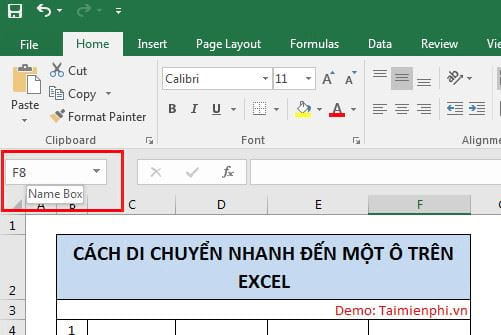 cach di chuyen nhanh den mot o dia chi tren excel