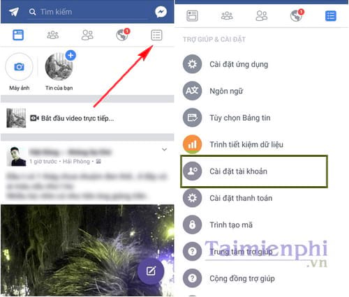 doi mat khau facebook tren dien thoai android