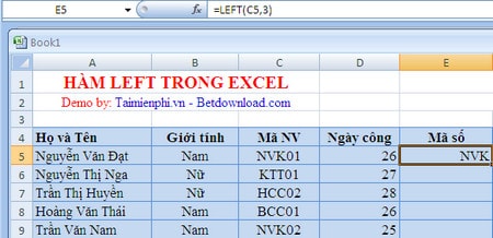 Hàm LEFT trong Excel, cắt chuỗi ký tự bên trái 2