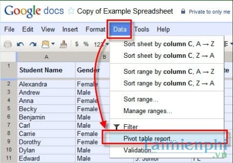 Cách dùng Pivot Table trong Google Docs, thống kê dữ liệu