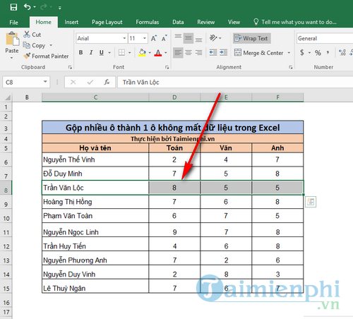 Cách gộp nhiều ô thành 1 ô trong Excel không bị mất dữ liệu