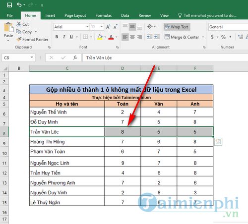 cach gop nhieu o thanh 1 o trong excel khong bi mat du lieu 2