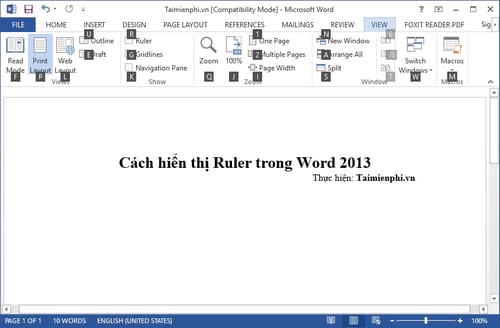 Cách hiển thị Ruler trong Word 2013