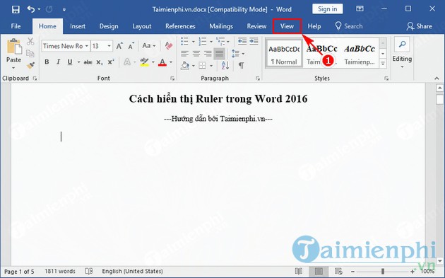 Cách hiển thị Ruler trong Word 2016