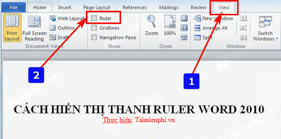 cach hien thi thanh ruler word 2010 2
