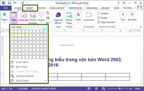 ke bang trong word