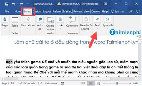 Cách làm chữ cái to ở đầu dòng trong word