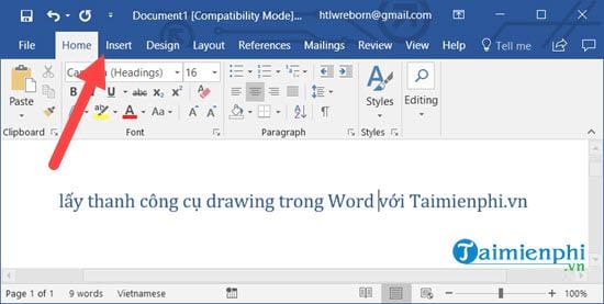 cach lay thanh cong cu drawing trong word 2