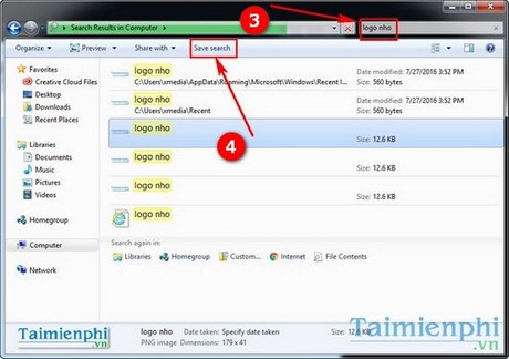 huong dan cach luu tim kiem tren windows