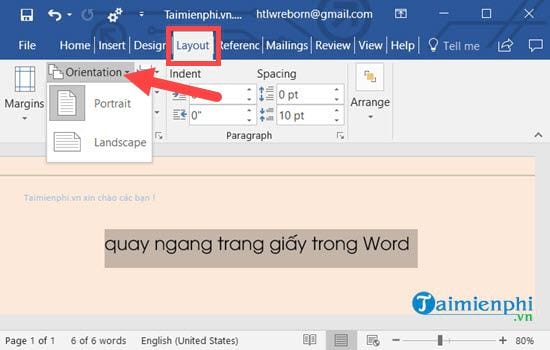 cach quay ngang trang giay trong word 2