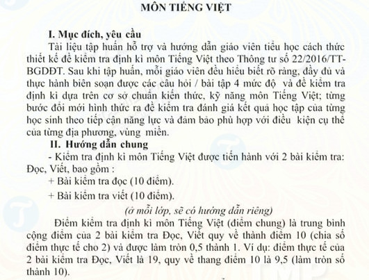 Cách ra đề thi Tiếng Việt lớp 1 theo Thông tư 22