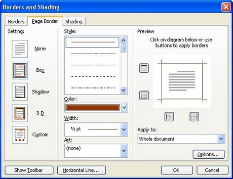 Cách tạo đường viền trong word 2003