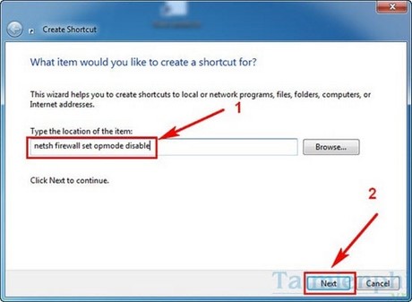Cách tạo shortcut tường lửa trong Windows 7