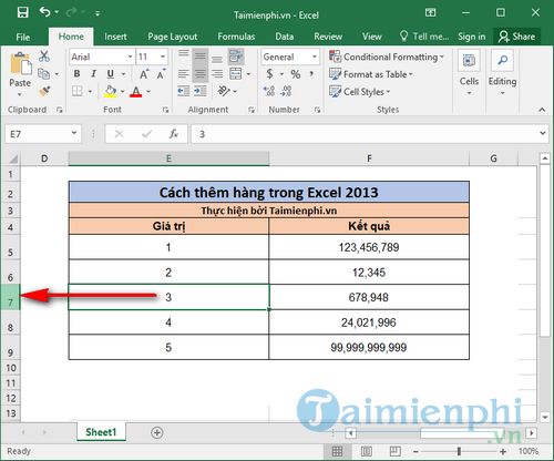 Cách thêm hàng trong Excel 2013