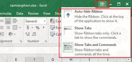 Cách thiết lập Ribbon trong Excel 2016