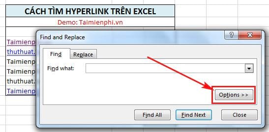 Cách tìm Hyperlink trên Excel