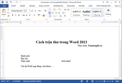 Cách trộn thư trong Word 2013