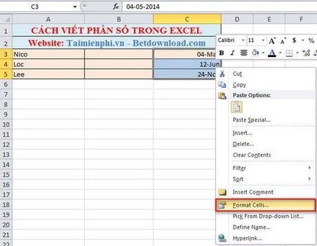 Hỏi về cách viết phân số trong Excel ?