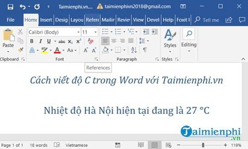 Cách viết độ C trong Word