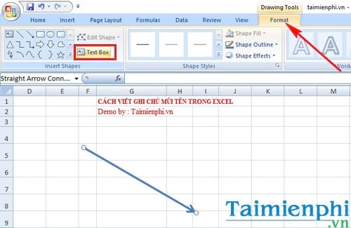 Cách viết ghi chú mũi tên trong Excel