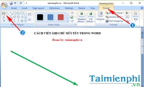 cach viet ghi chu mui ten trong word 2