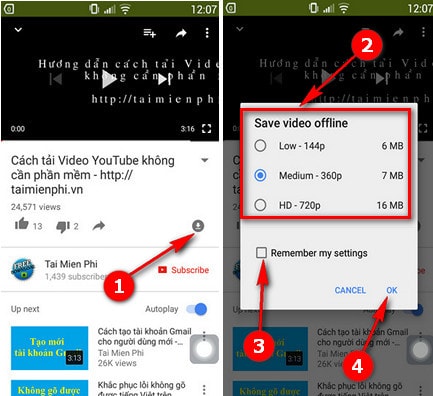 xem video offline trên youtube cho android