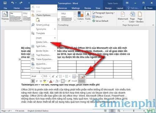 Cách xóa ô trong Word, xóa ô trong bảng