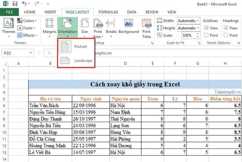 xoay kho giay trong excel 2003