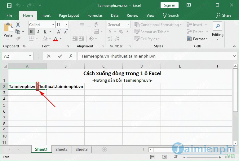 cach xuong dong trong 1 o excel 2