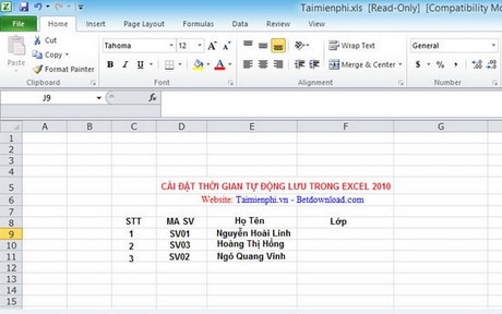 Cách cài đặt thời gian tự động lưu trong Excel 2010