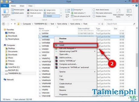 cach cai font vntimeh va font vntime vao may tinh laptop