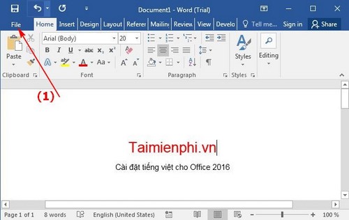 Cách chuyển Word, Excel, Powerpoint 2016 sang tiếng Việt 1