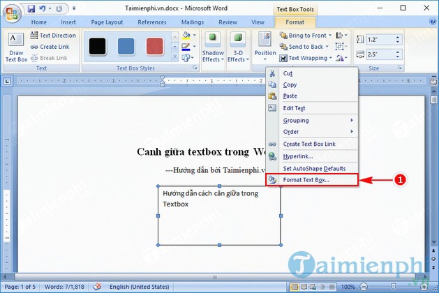 canh giua textbox trong word 2007 2