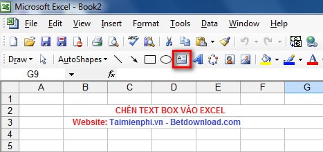 chen text box trong excel