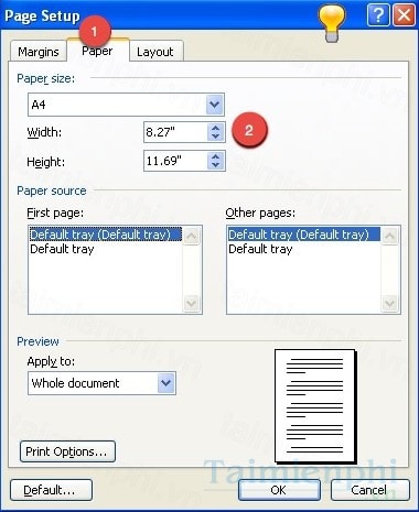 Chọn kích thước khổ giấy trong word 2003, 2007, 2010, 2013, 2016