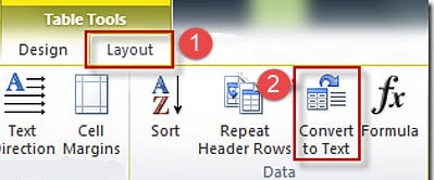 Chuyển dạng bảng thành text trong word 2010